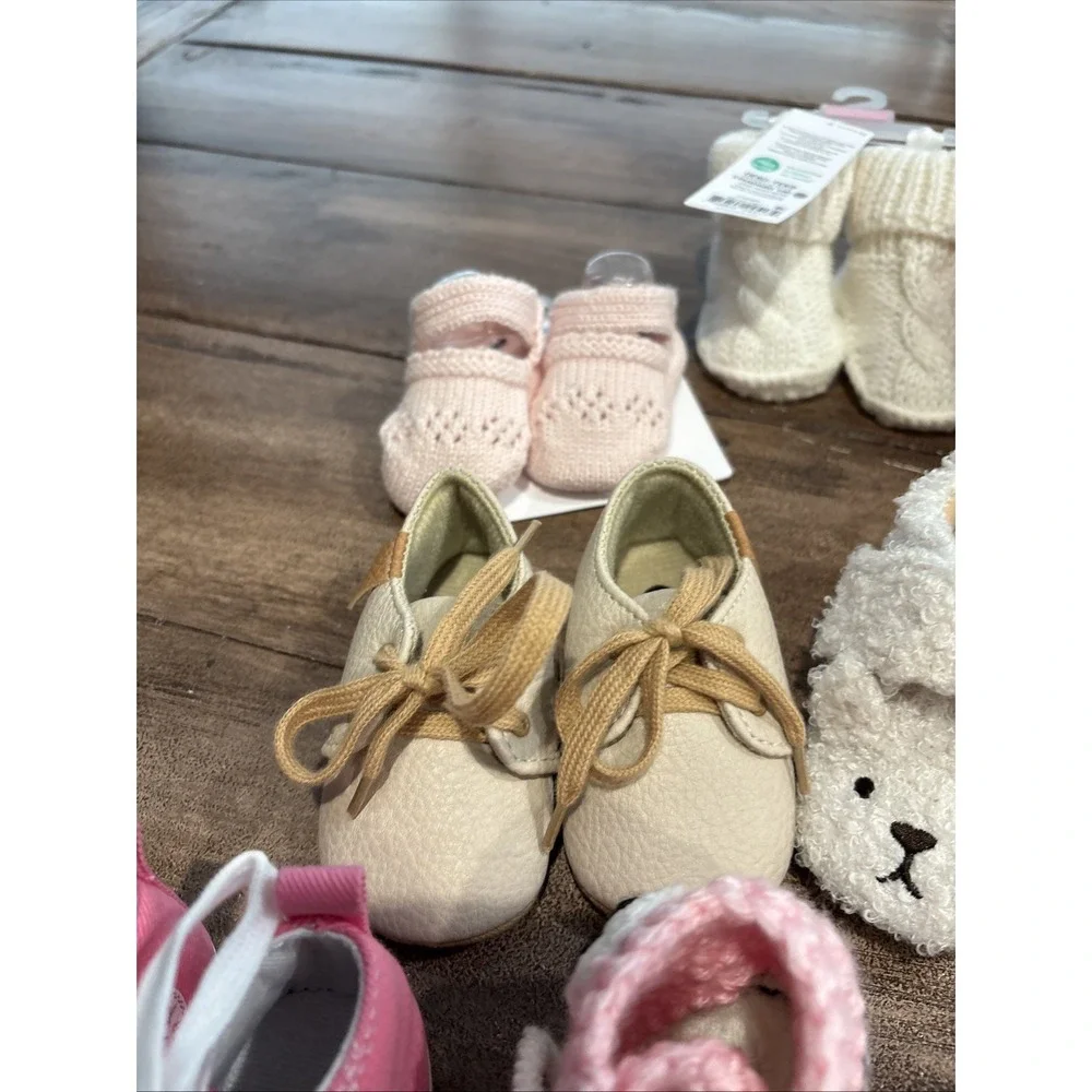 Lot 12 Pairs Infant Girl Baby Sizes NB-2 Dressy Slippers, Sock Shoes Boots